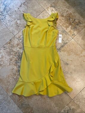Ruffled  Yellow citron fall color Dress size 4 Ann Taylor Donna Morgan